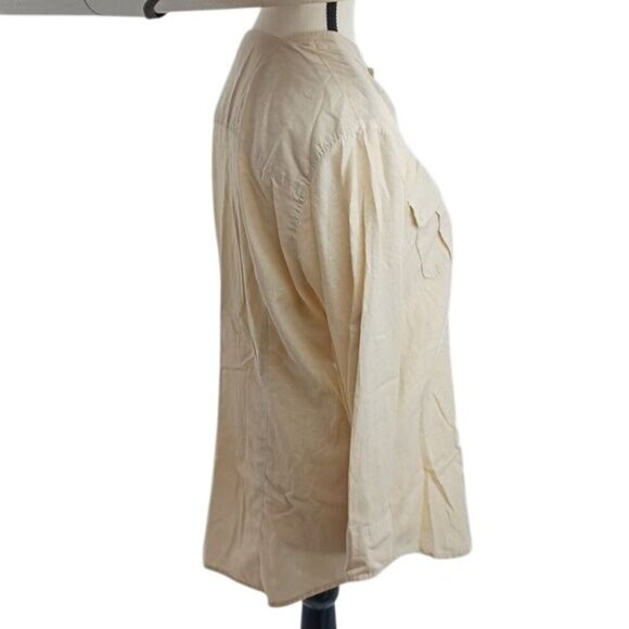 Talbots Womens 12 Beige Tunic Top 3/4 Sleeve Half Button Front Casual Blouse - Picture 5 of 8